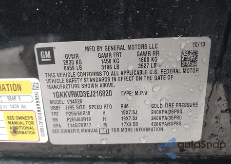 2014 GMC Acadia Slt-1 z USA, uszkodzony, nr VIN 1GKKVRKD3EJ216820